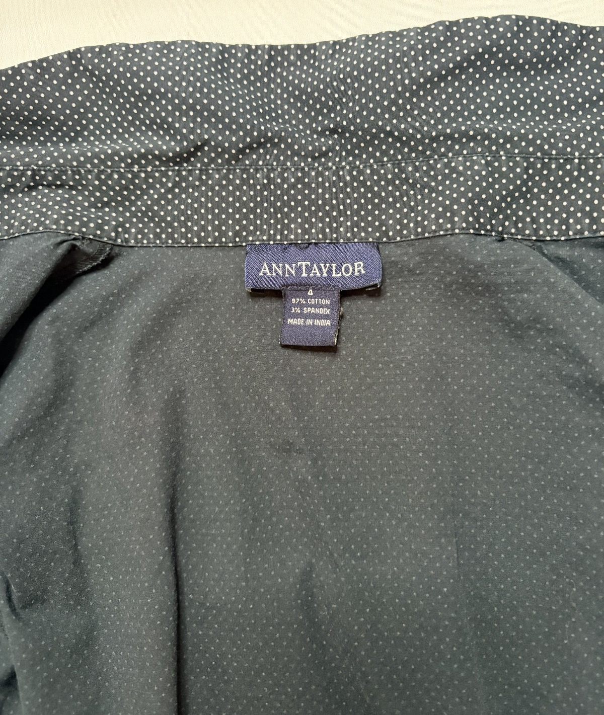 ANN TAYLOR Lined Black with White Polka Dot Button Up Shirt Size 4