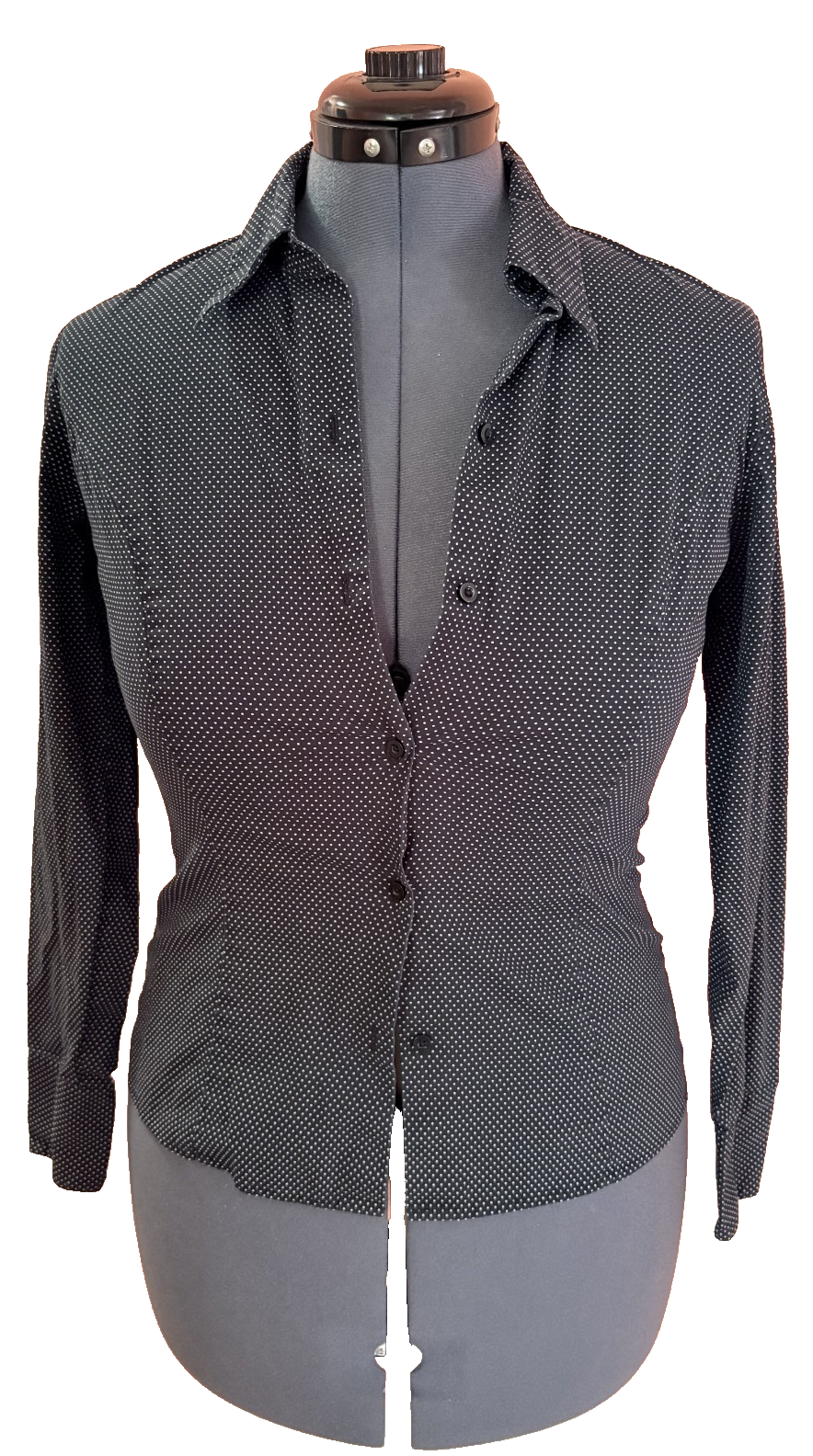 ANN TAYLOR Lined Black with White Polka Dot Button Up Shirt Size 4