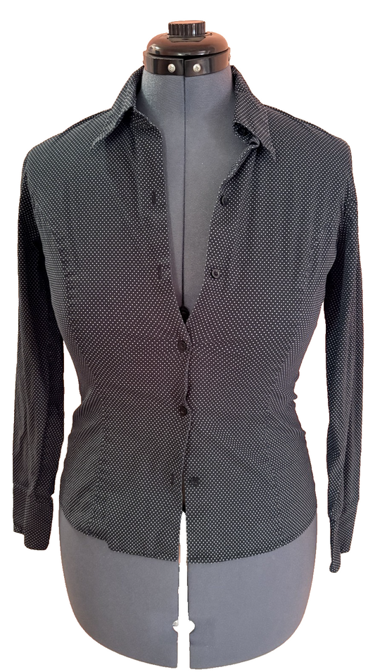 ANN TAYLOR Lined Black with White Polka Dot Button Up Shirt Size 4