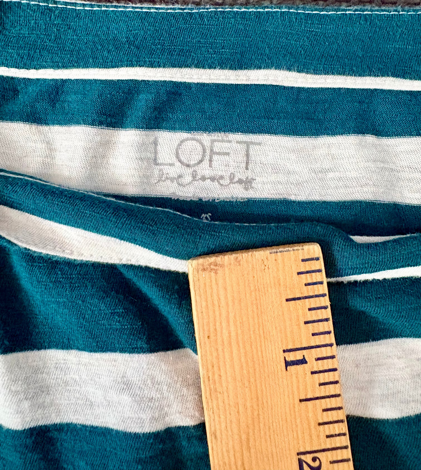 LOFT Women’s Teal and Grey Striped Long Sleeve Pull Over Sweater Size XS