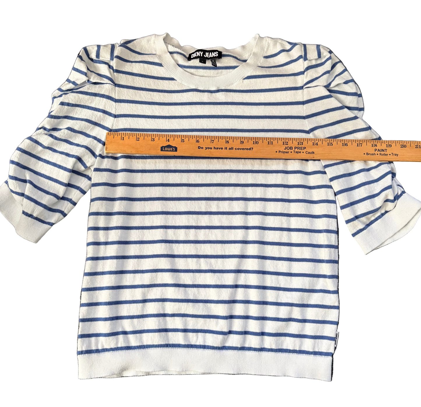 DKNY Jeans Women's Striped Ruched-Sleeve Crewneck Sweater