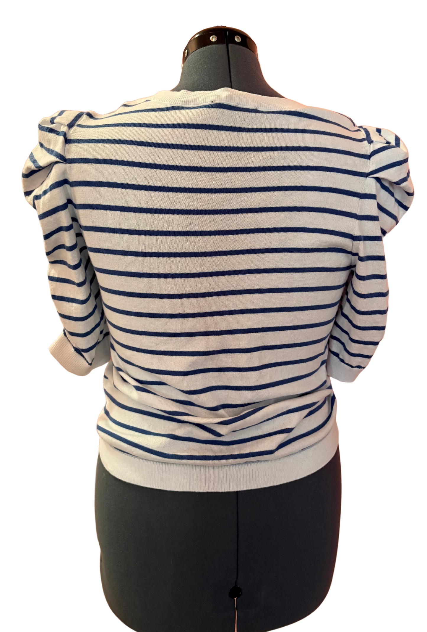 DKNY Jeans Women's Striped Ruched-Sleeve Crewneck Sweater