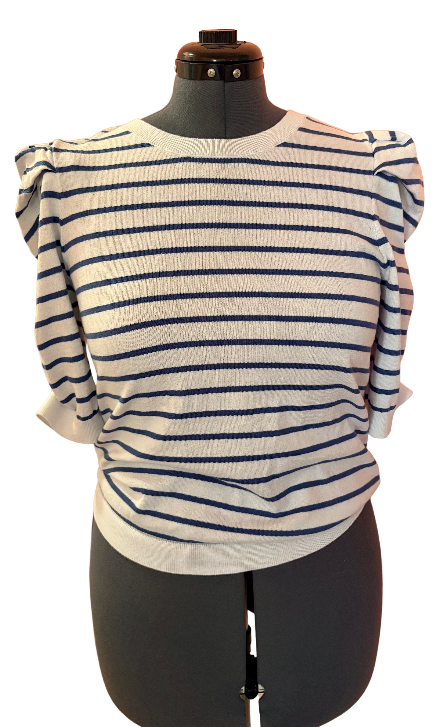 DKNY Jeans Women's Striped Ruched-Sleeve Crewneck Sweater