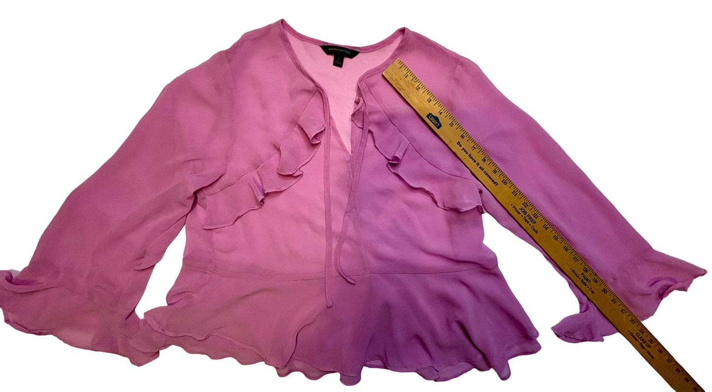 Banana Republic Ruffle Sheer-Ruffle Hem with Cuffs Blouse