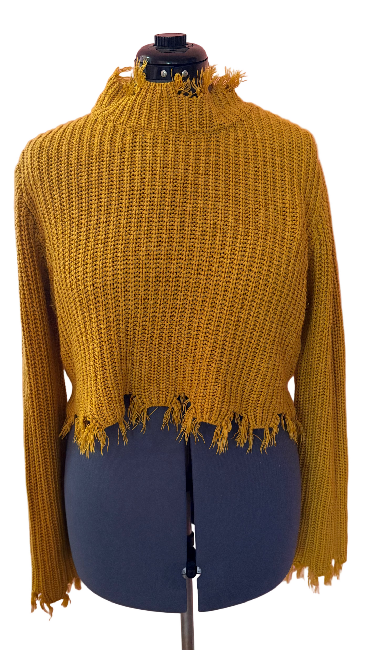 FASHIONNOVA Frayed Hem Knit Crew Neck Long Sleeve Sweater