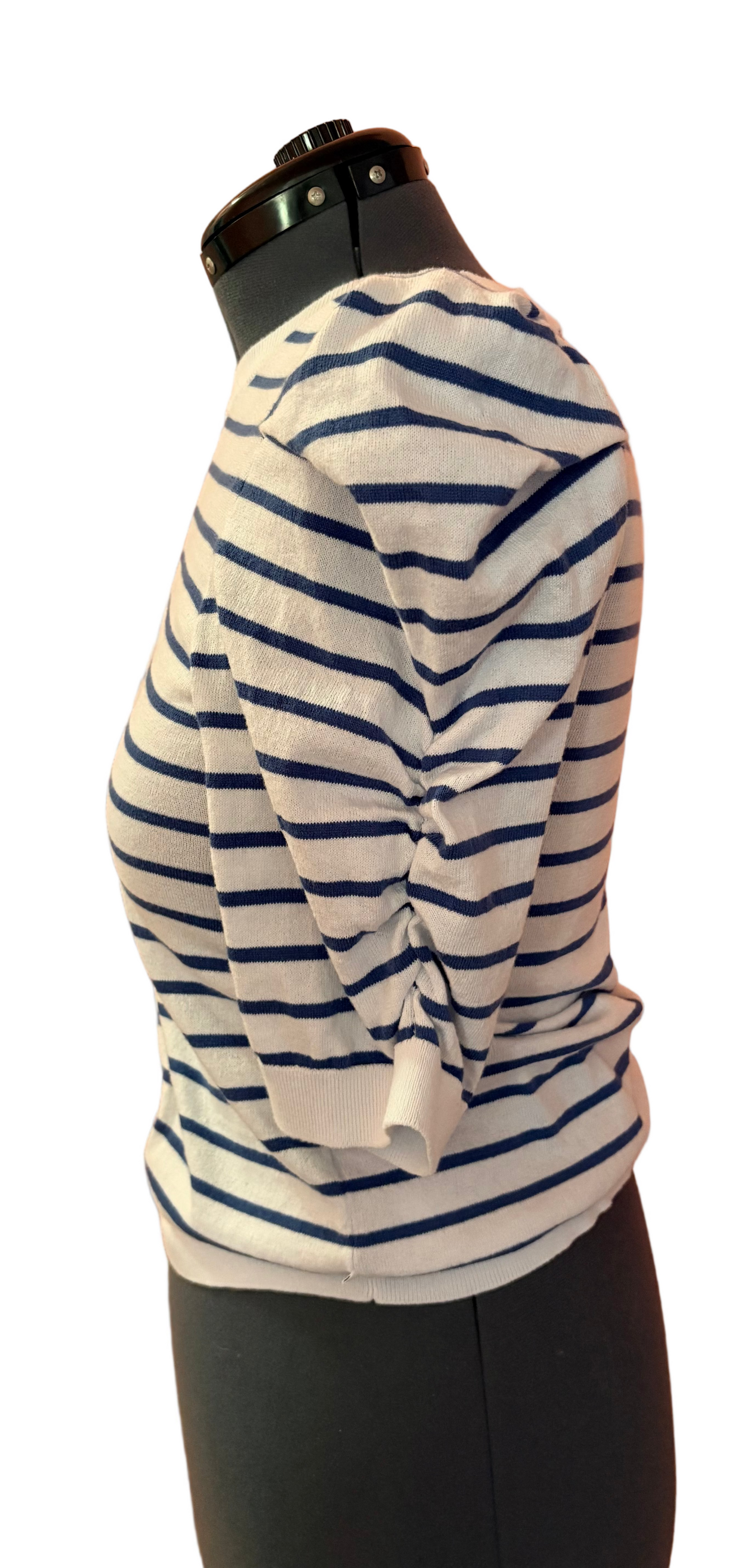 DKNY Jeans Women's Striped Ruched-Sleeve Crewneck Sweater