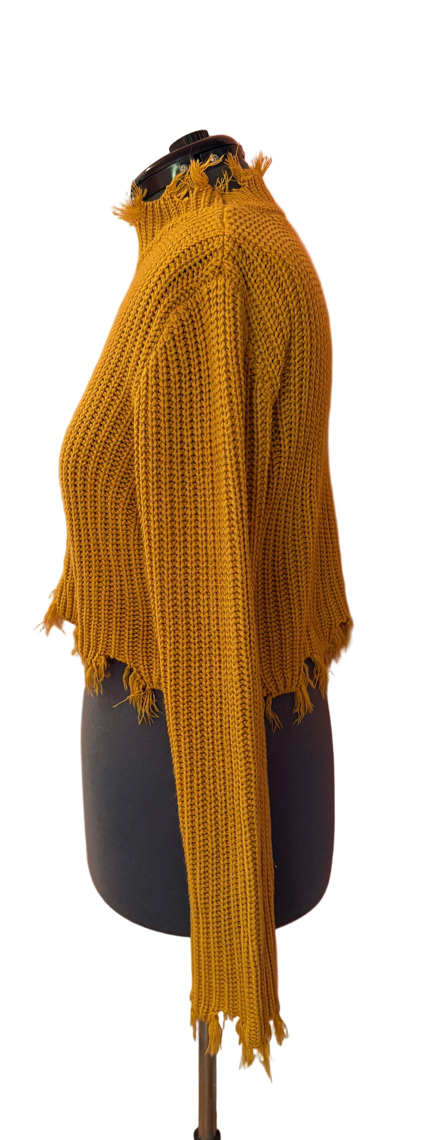 FASHIONNOVA Frayed Hem Knit Crew Neck Long Sleeve Sweater