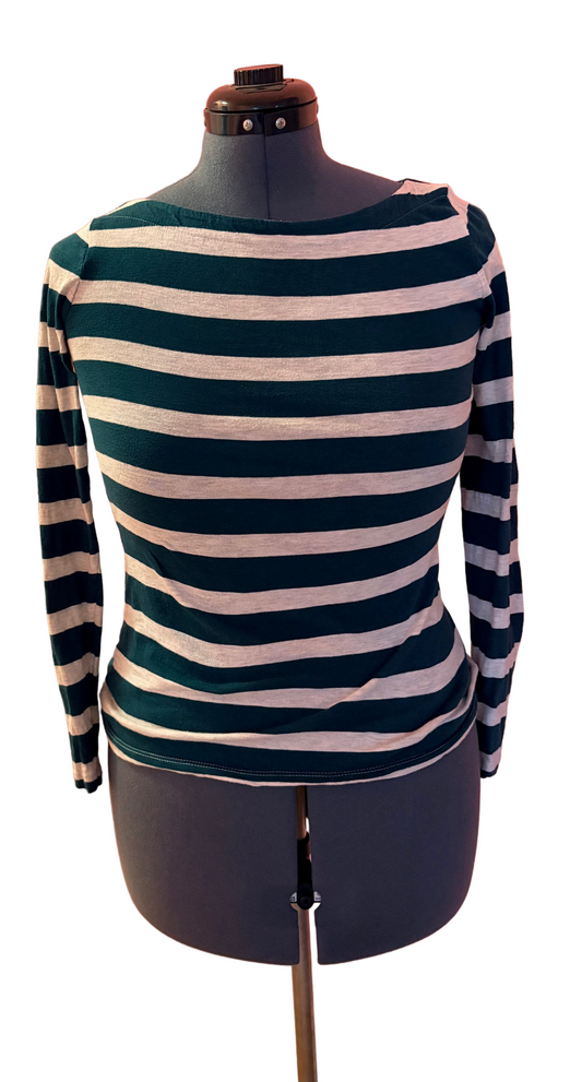 LOFT Women’s Teal and Grey Striped Long Sleeve Pull Over Sweater Size XS