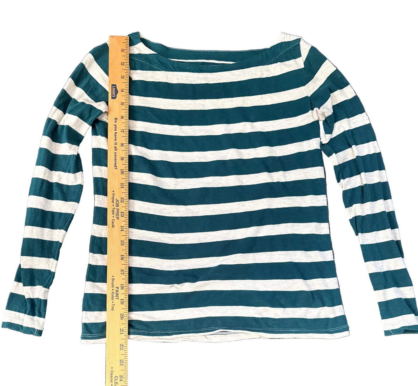 LOFT Women’s Teal and Grey Striped Long Sleeve Pull Over Sweater Size XS