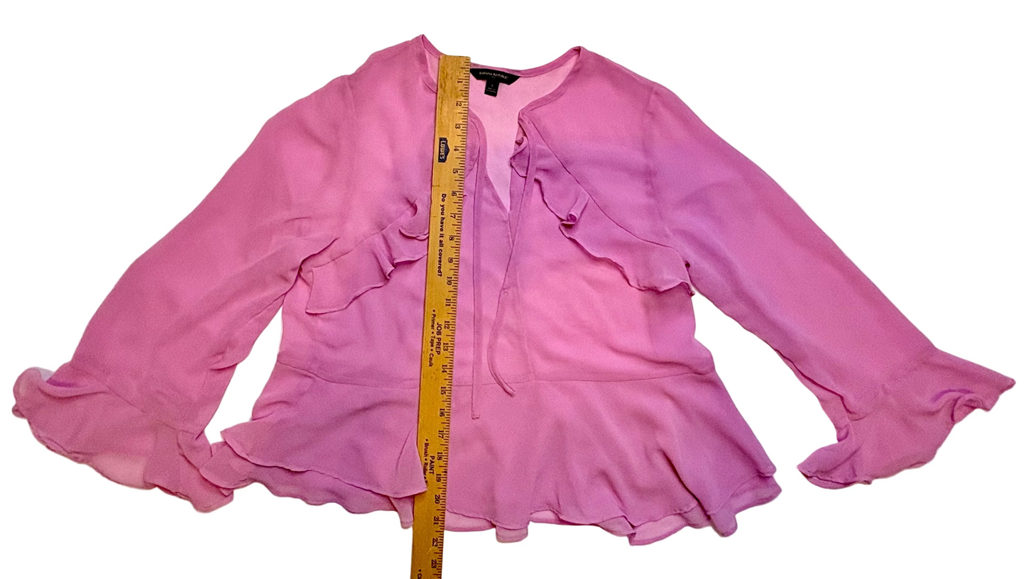 Banana Republic Ruffle Sheer-Ruffle Hem with Cuffs Blouse