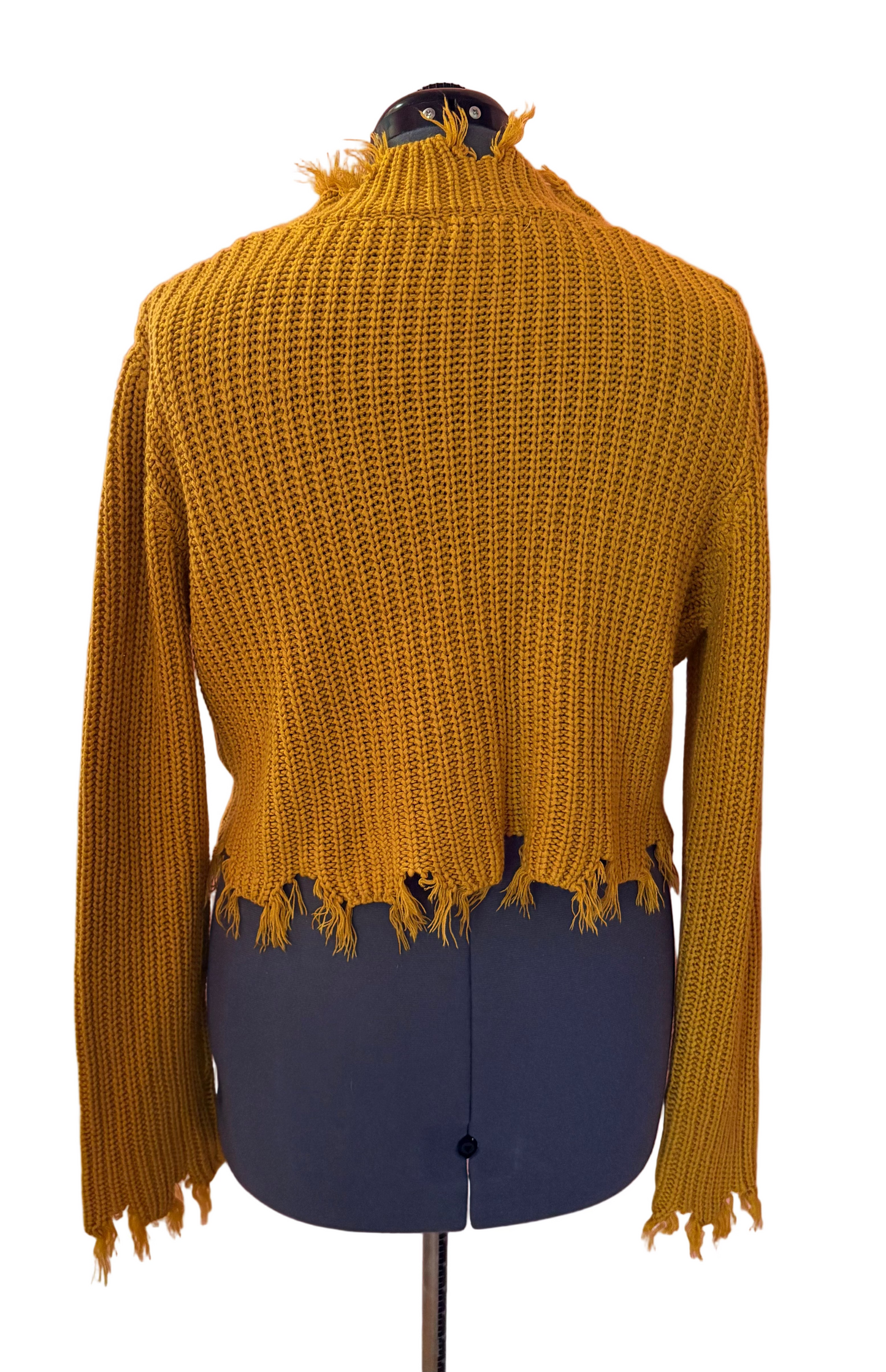 FASHIONNOVA Frayed Hem Knit Crew Neck Long Sleeve Sweater