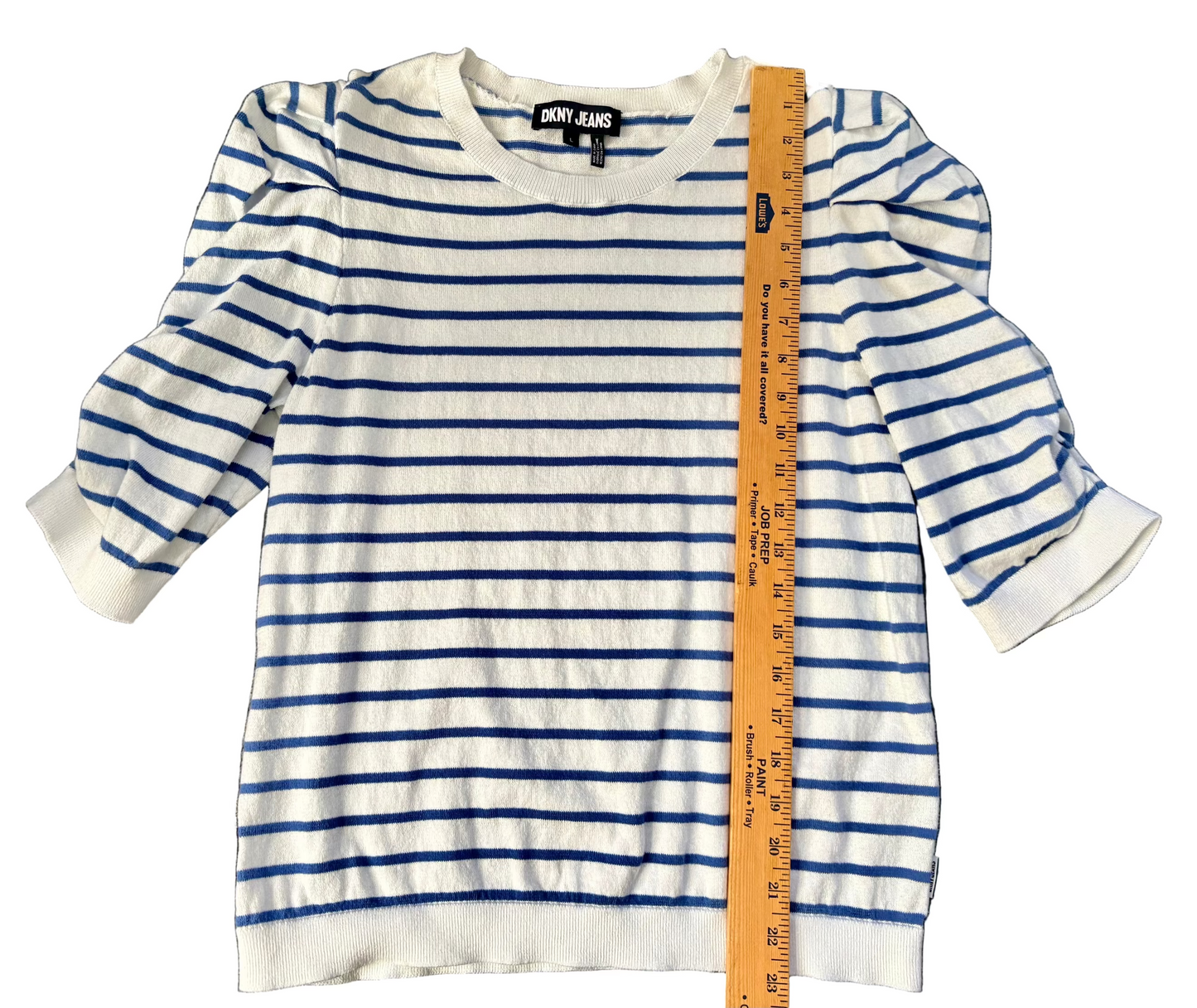 DKNY Jeans Women's Striped Ruched-Sleeve Crewneck Sweater
