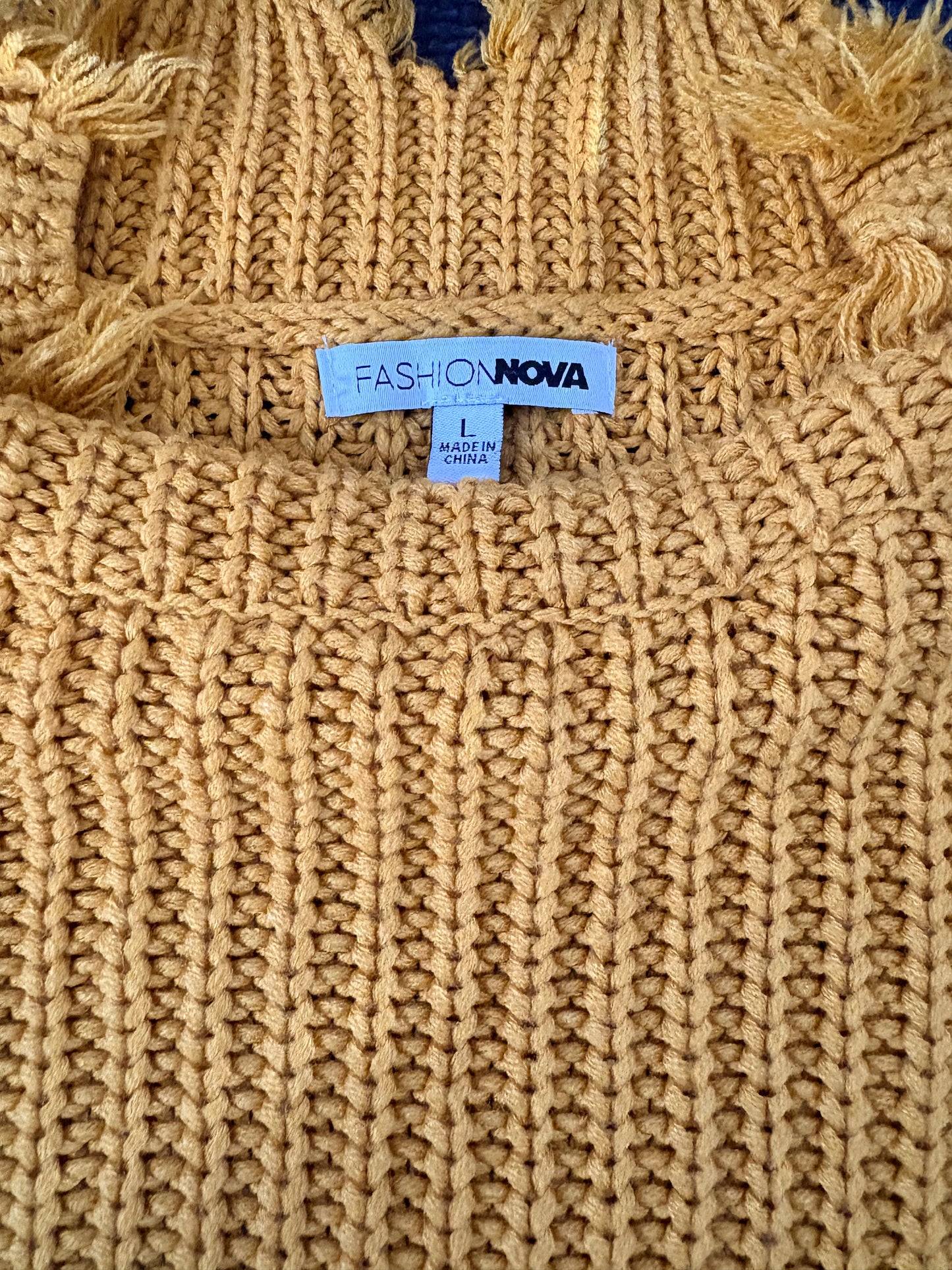 FASHIONNOVA Frayed Hem Knit Crew Neck Long Sleeve Sweater