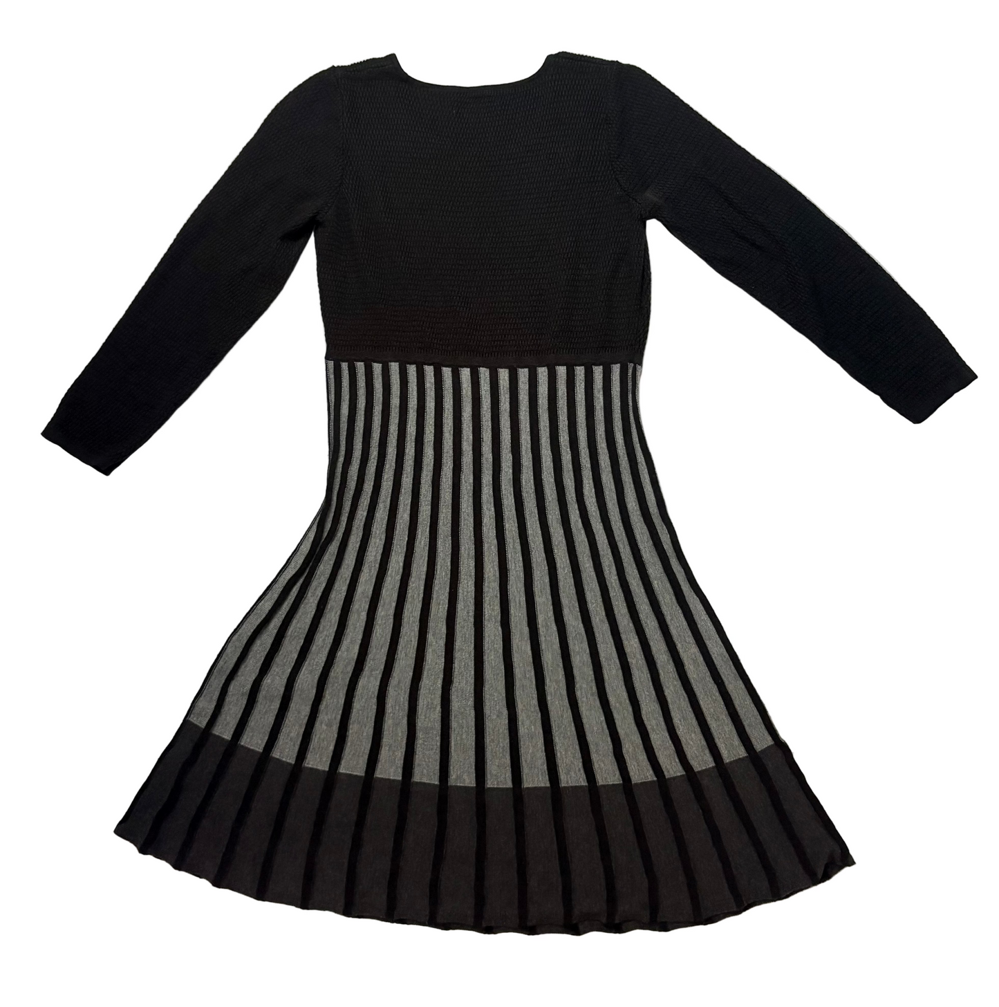 CALVIN KLEIN Black Grey Long Sleeve Pleated Knit Sweater Dress Size-S
